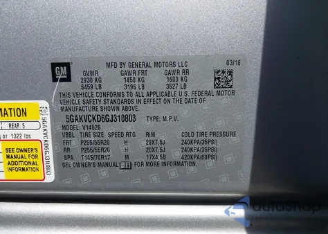 2016 Buick Enclave Premium from USA, damaged, VIN 5GAKVCKD6GJ310803